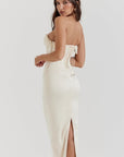 Strapless Satin Evening Dress With Pearl Embellishments 4