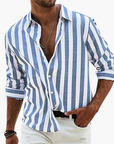 Striped Summer Shirt Men Casual Lightweight Button Placket Breathable Comfort 0