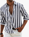 Striped Summer Shirt Men Casual Lightweight Button Placket Breathable Comfort 1