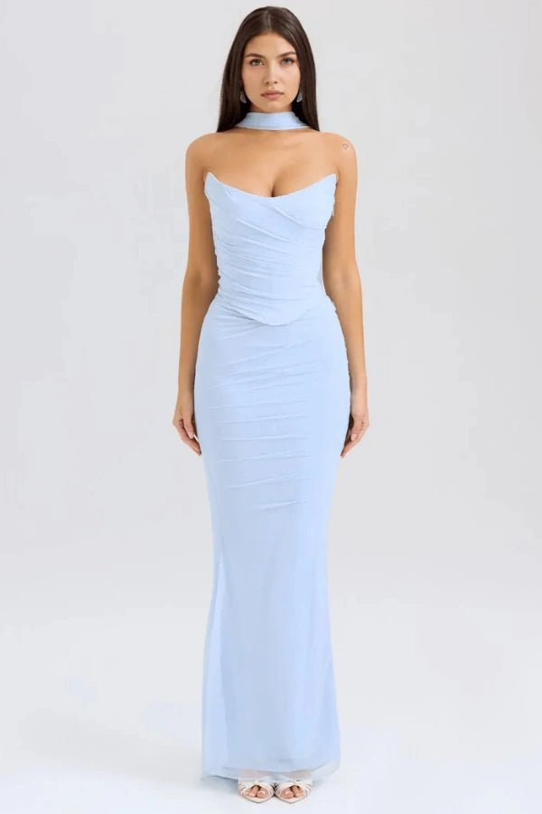 Structured Corset Strapless Dress With Nectie 0