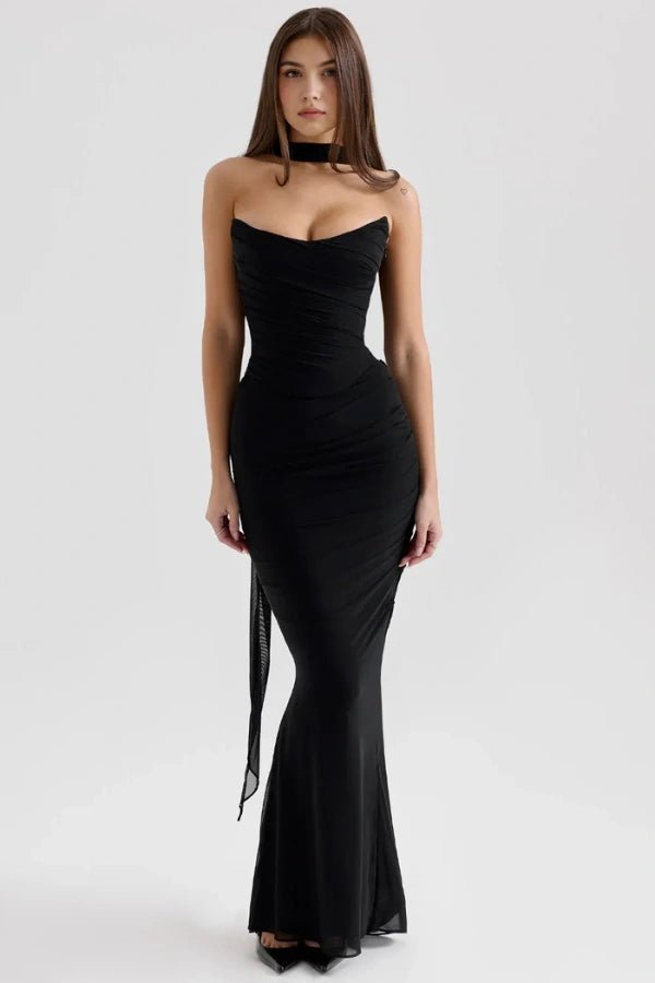 Structured Corset Strapless Dress With Nectie 1