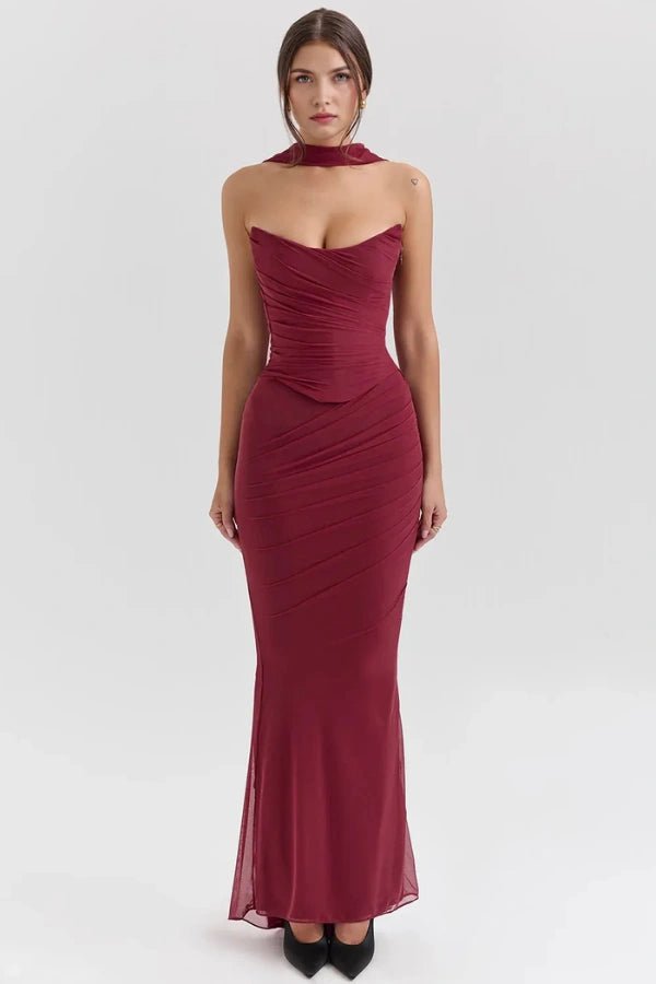 Structured Corset Strapless Dress With Nectie 10