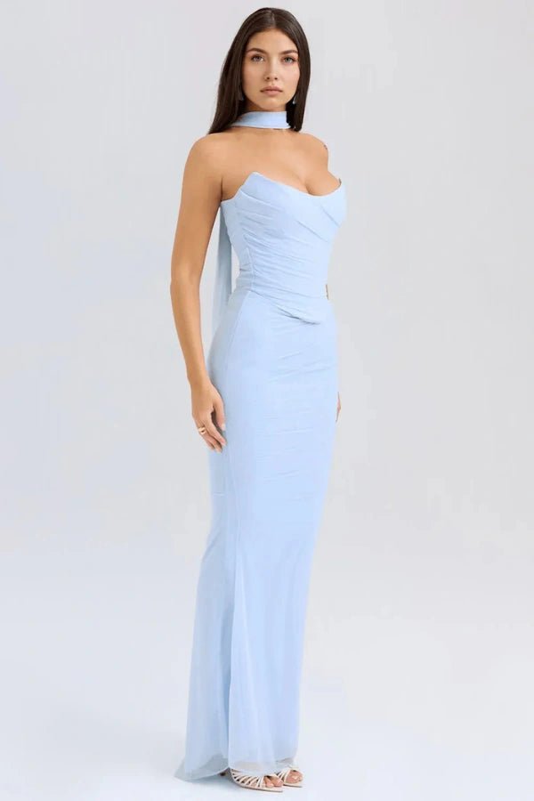 Structured Corset Strapless Dress With Nectie 5