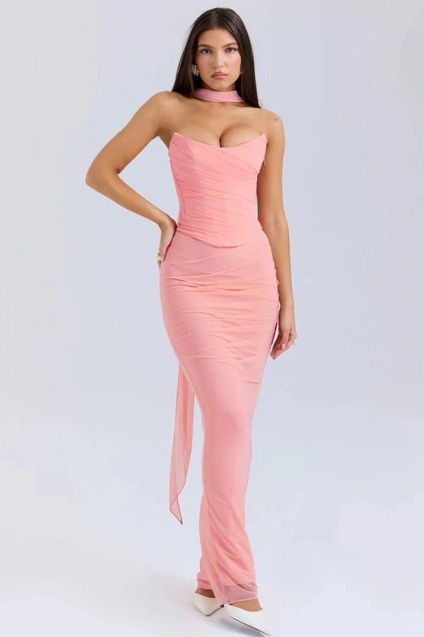 Structured Corset Strapless Dress With Nectie 9