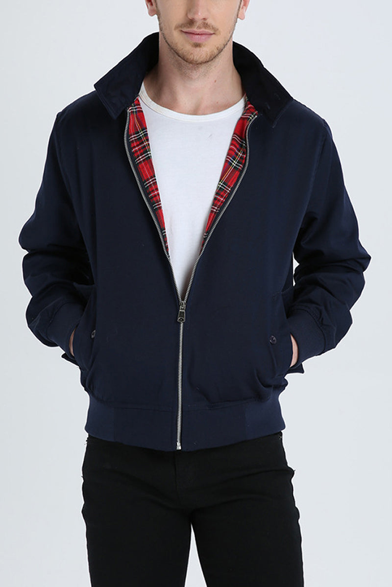 Men's dark blue harrington jacket with ribbed cuffs