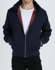 Men's dark blue harrington jacket with ribbed cuffs