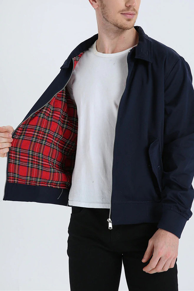 Men's dark blue harrington jacket with ribbed cuffs