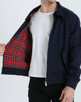Men's dark blue harrington jacket with ribbed cuffs