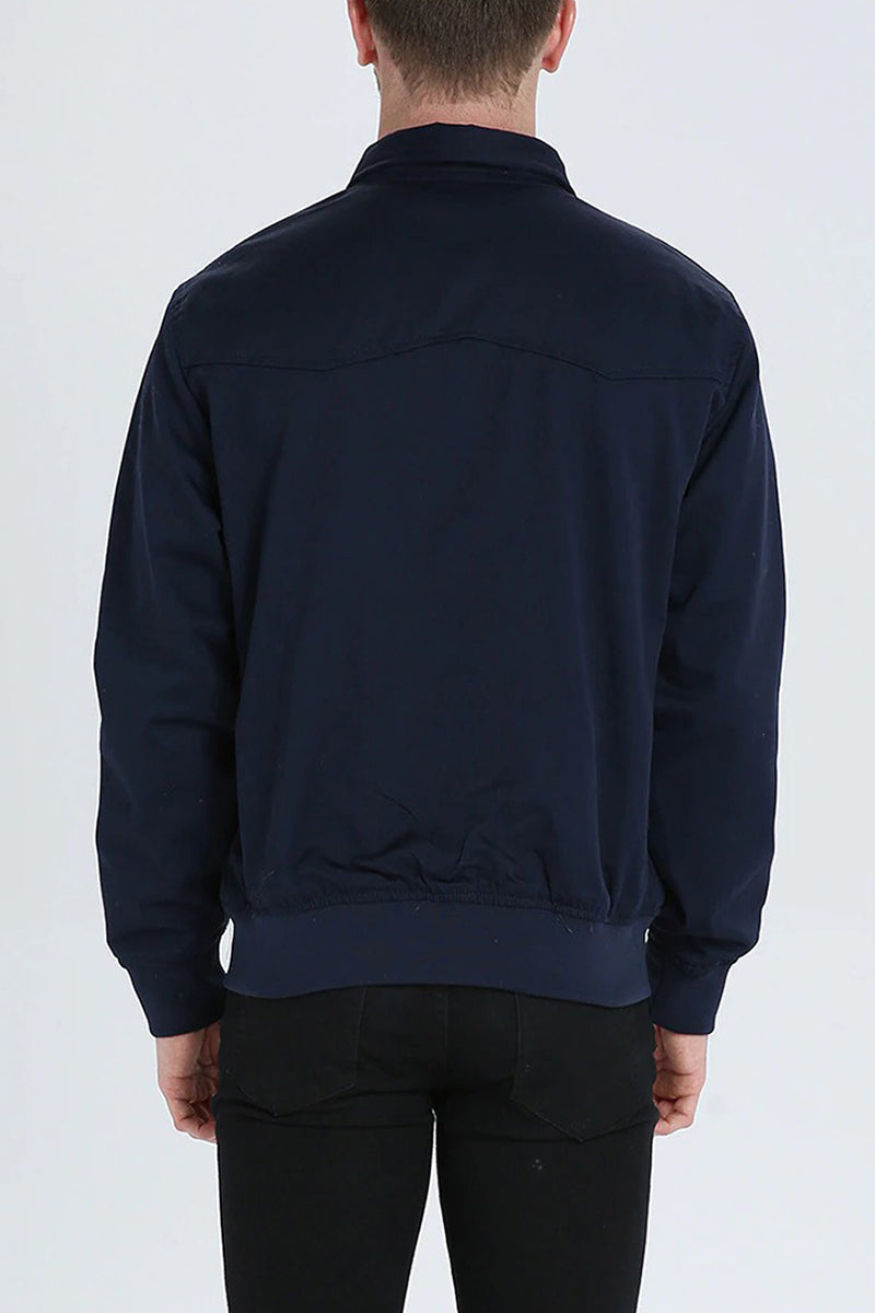 Men's dark blue harrington jacket with ribbed cuffs