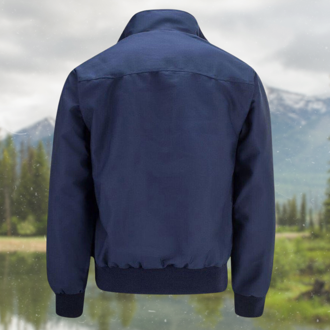 Men's dark blue harrington jacket with ribbed cuffs