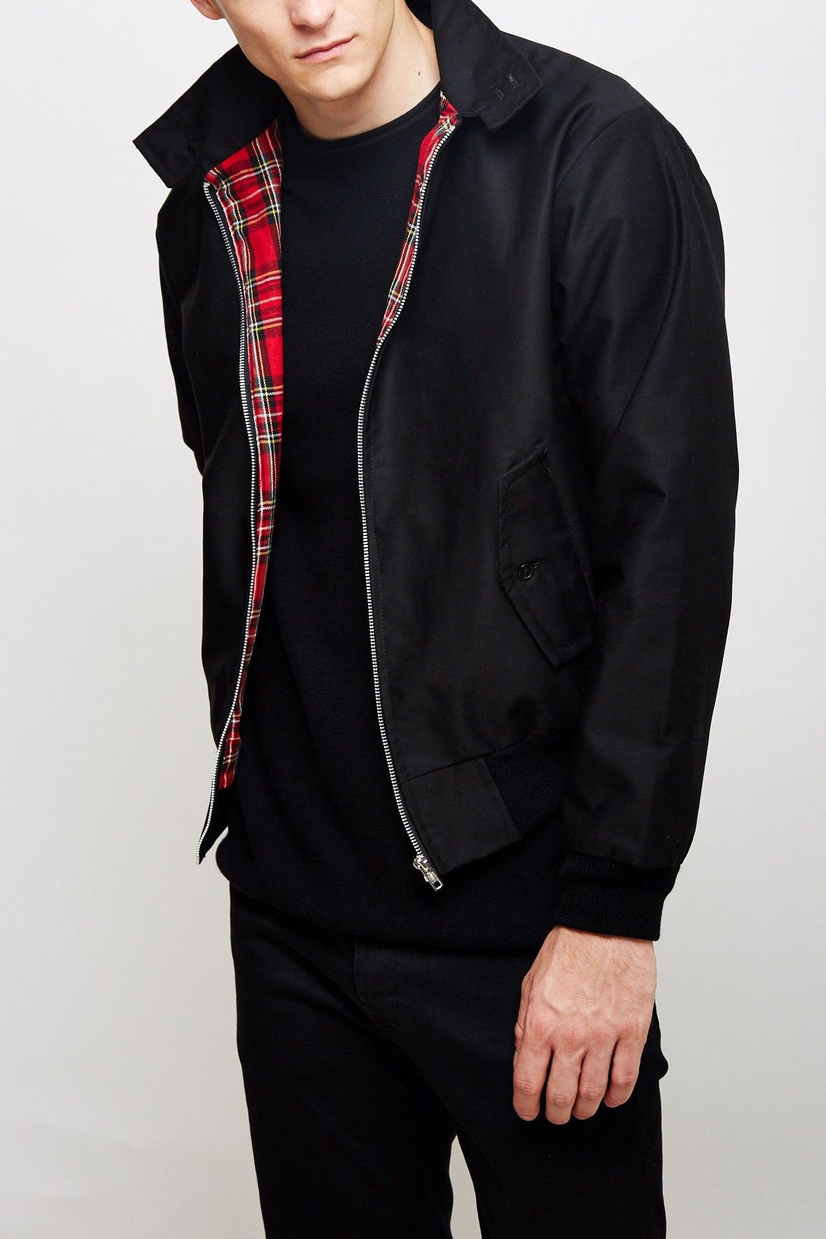 Men's dark blue harrington jacket with ribbed cuffs