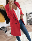 Women's dark orange winter coat with lapel collar and button front
