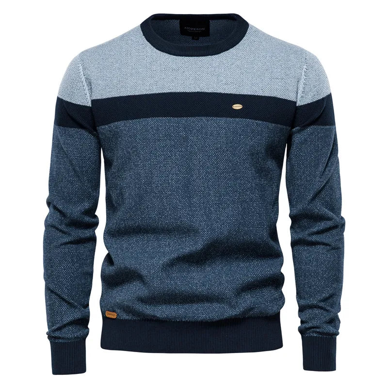 Men's blue classic crew neck knit jumper