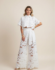 Summer Set Two-Piece Outfit Floral Embroidery Wide-Leg Pants Button-Up Top 0