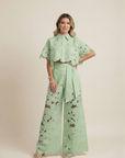 Summer Set Two-Piece Outfit Floral Embroidery Wide-Leg Pants Button-Up Top 10