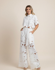 Summer Set Two-Piece Outfit Floral Embroidery Wide-Leg Pants Button-Up Top 1