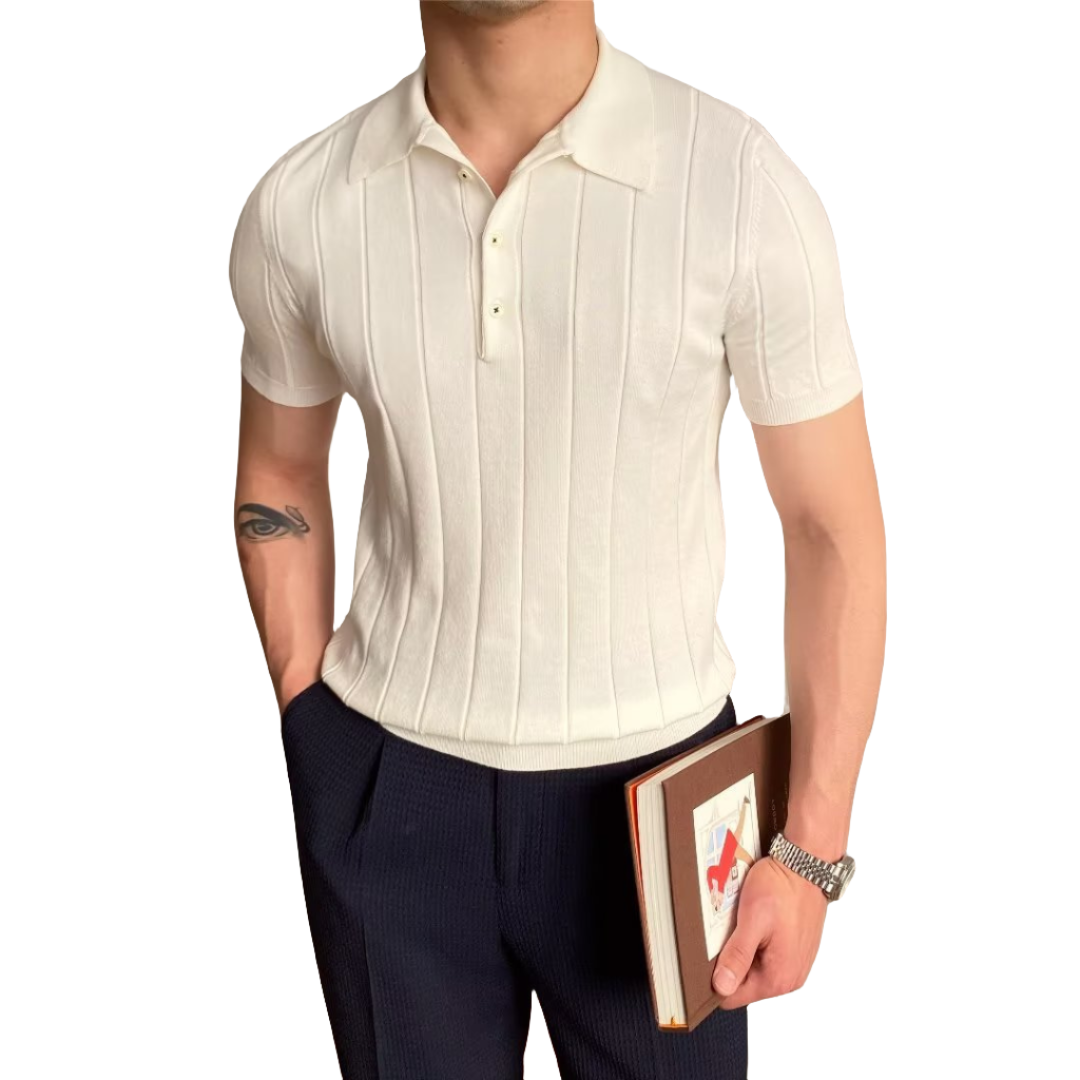 Men’s white men's knitted polo shirt old money