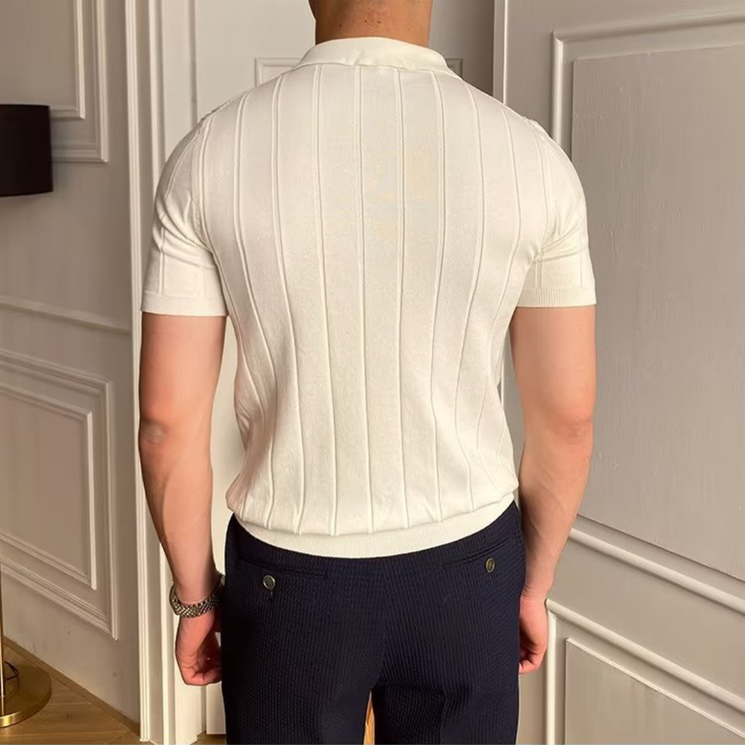 Men’s white men's knitted polo shirt old money