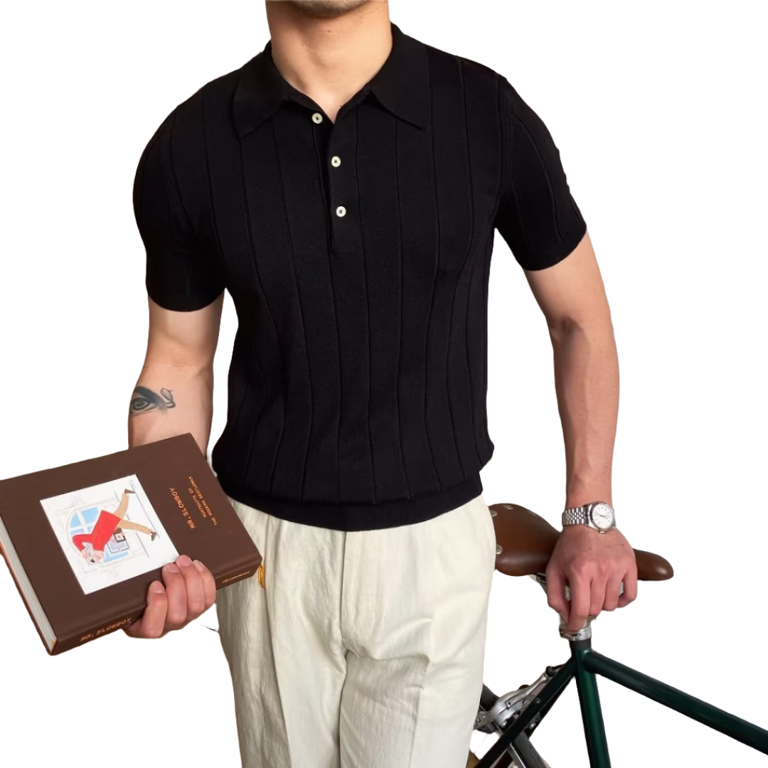 Men’s white men's knitted polo shirt old money