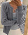 Women's grey soft knit cardigan with loose fit