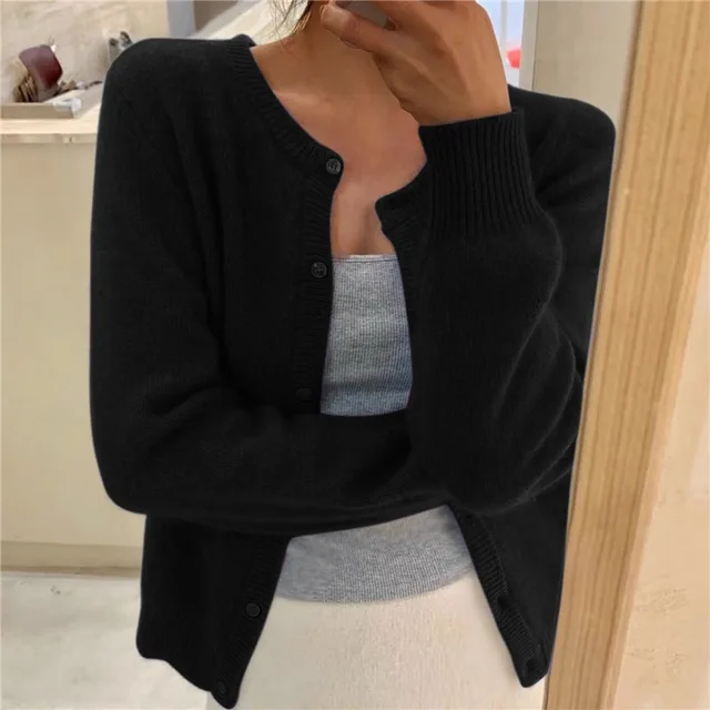 Women's grey soft knit cardigan with loose fit