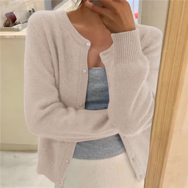 Women's grey soft knit cardigan with loose fit