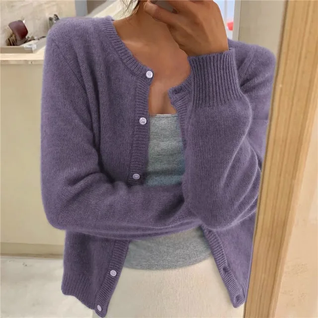 Women's grey soft knit cardigan with loose fit