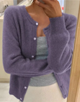Women's grey soft knit cardigan with loose fit