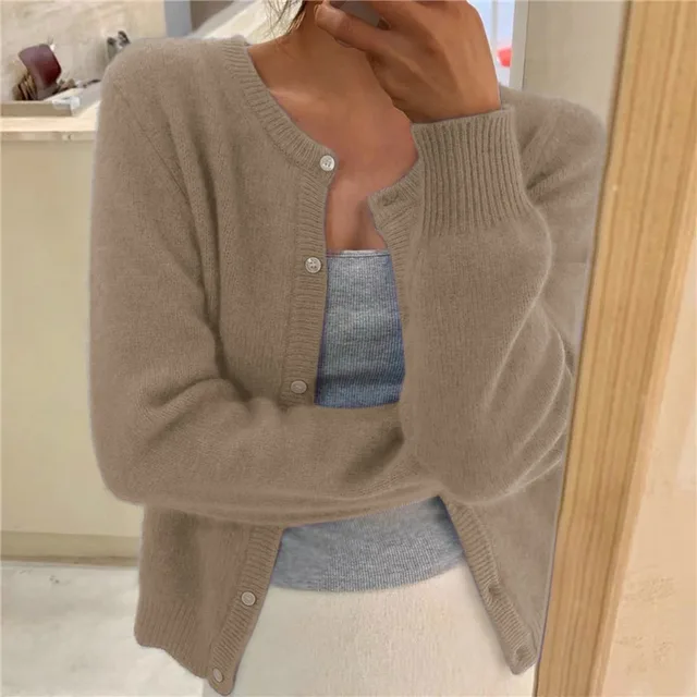 Women's grey soft knit cardigan with loose fit