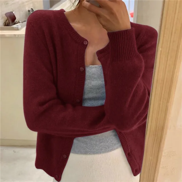 Women's grey soft knit cardigan with loose fit