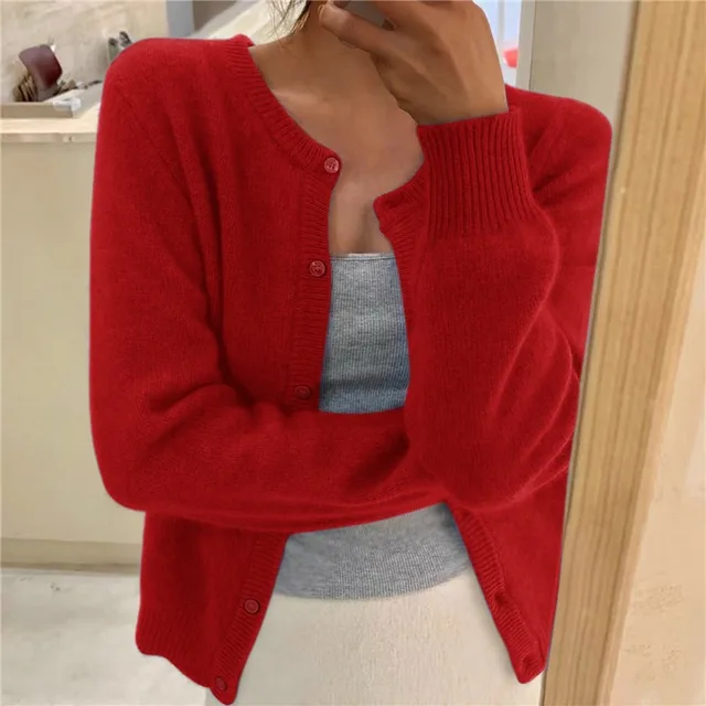 Women's grey soft knit cardigan with loose fit