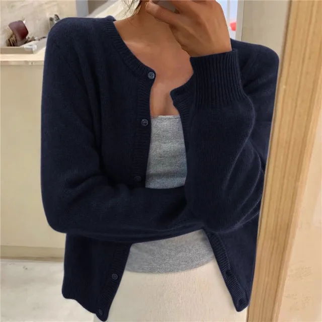 Women's grey soft knit cardigan with loose fit