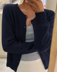 Women's grey soft knit cardigan with loose fit