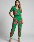 Women’s white and gold women's printed two piece set v-neck