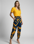 Women’s white and gold women's printed two piece set v-neck