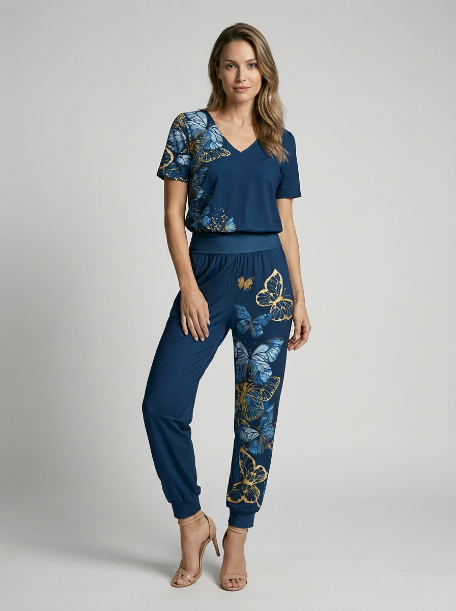 Women’s women's printed two piece set v-neck
