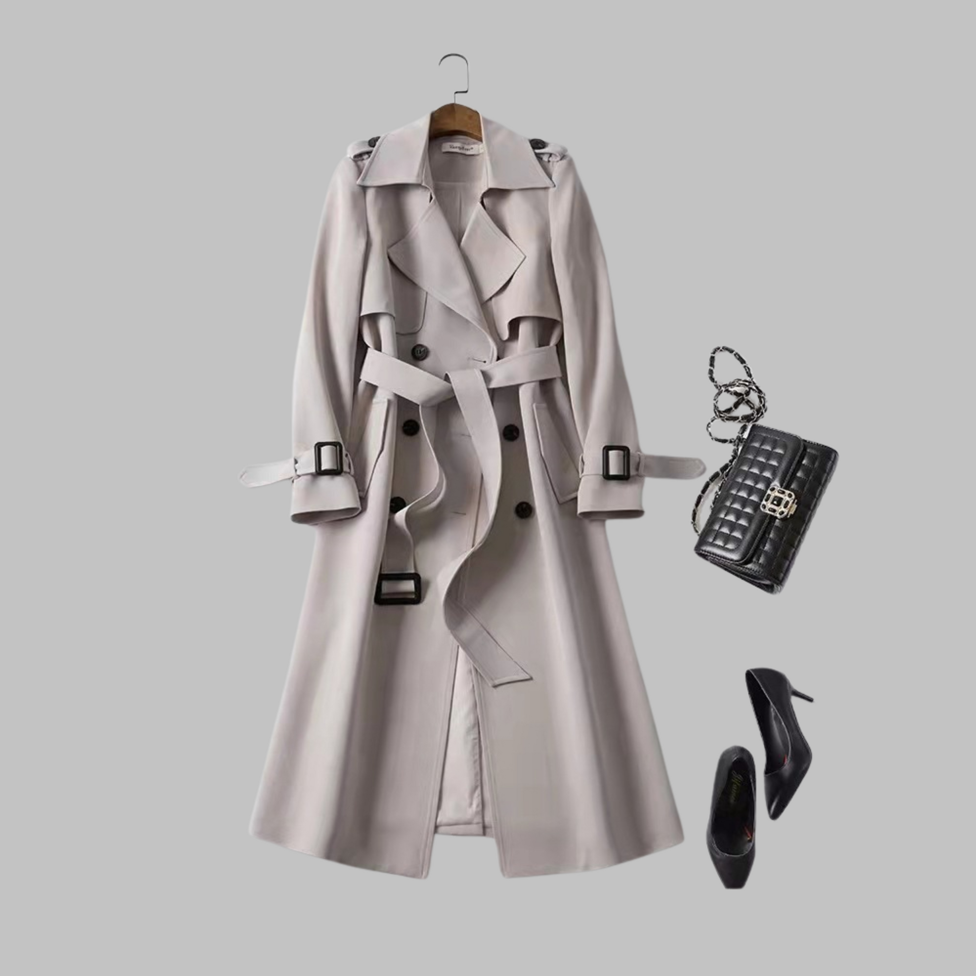 Women's khaki knee-length loose fit coat
