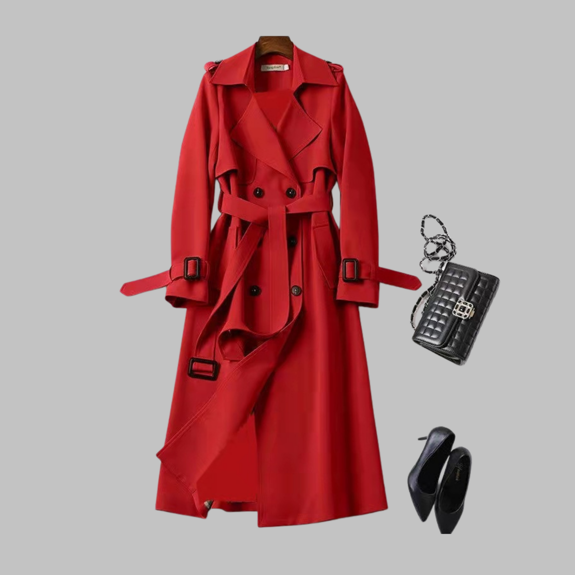 Women's khaki knee-length loose fit coat