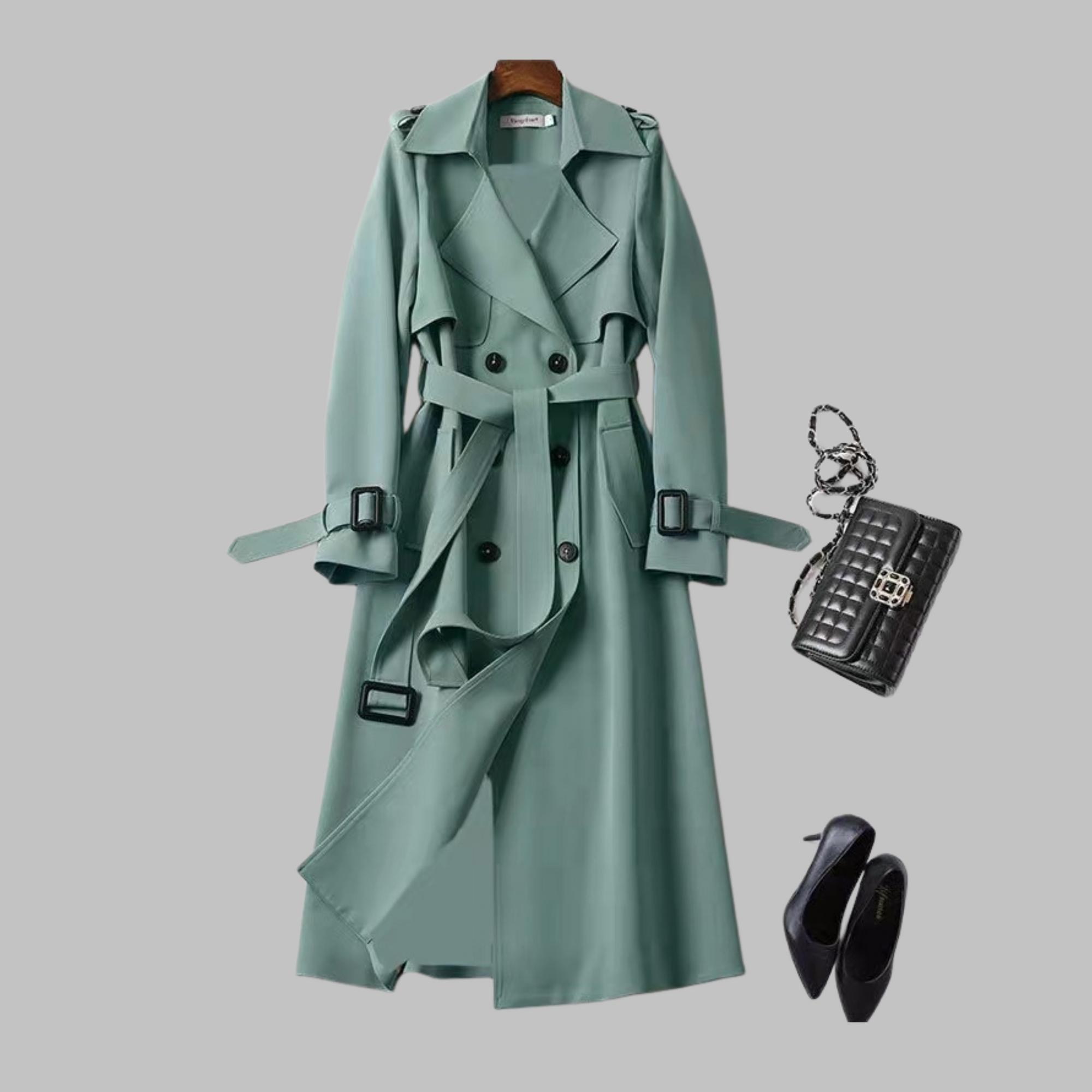 Women's khaki knee-length loose fit coat