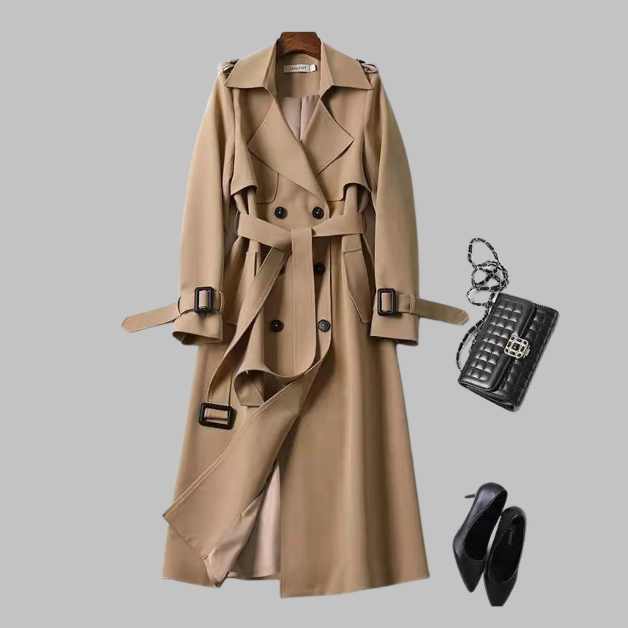 Women's khaki knee-length loose fit coat