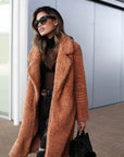 Women's dark grey long teddy coat in borg fleece