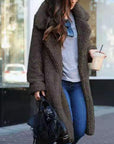 Women's apricot long teddy coat in borg fleece