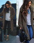 Women's black long teddy coat in borg fleece