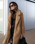 Women's black long teddy coat in borg fleece