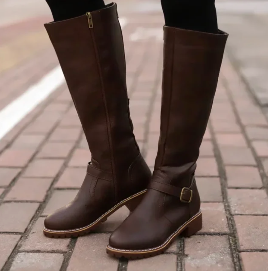 Women's brown ankle boots with chunky sole