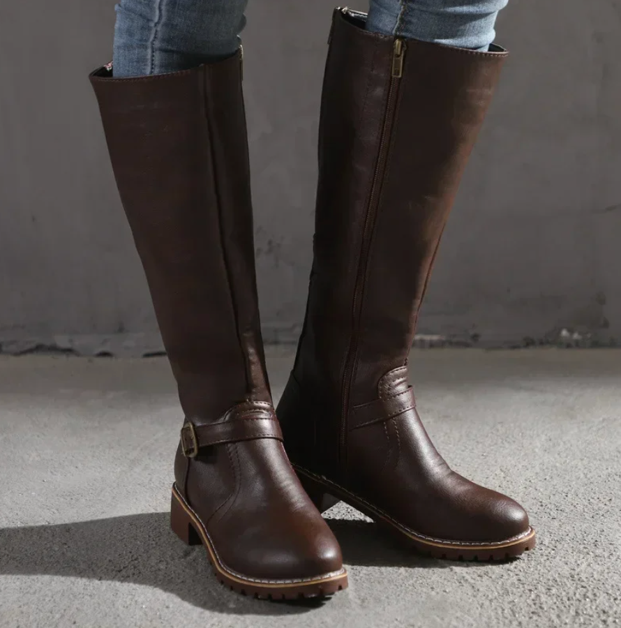 Women's brown ankle boots with chunky sole
