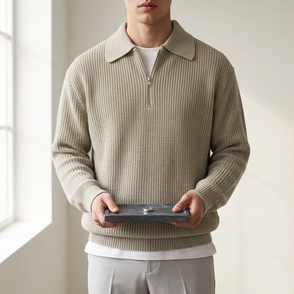 Men's sage quarter-zip polo sweater