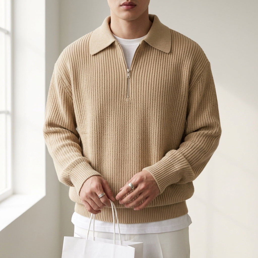 Men's sage quarter-zip polo sweater