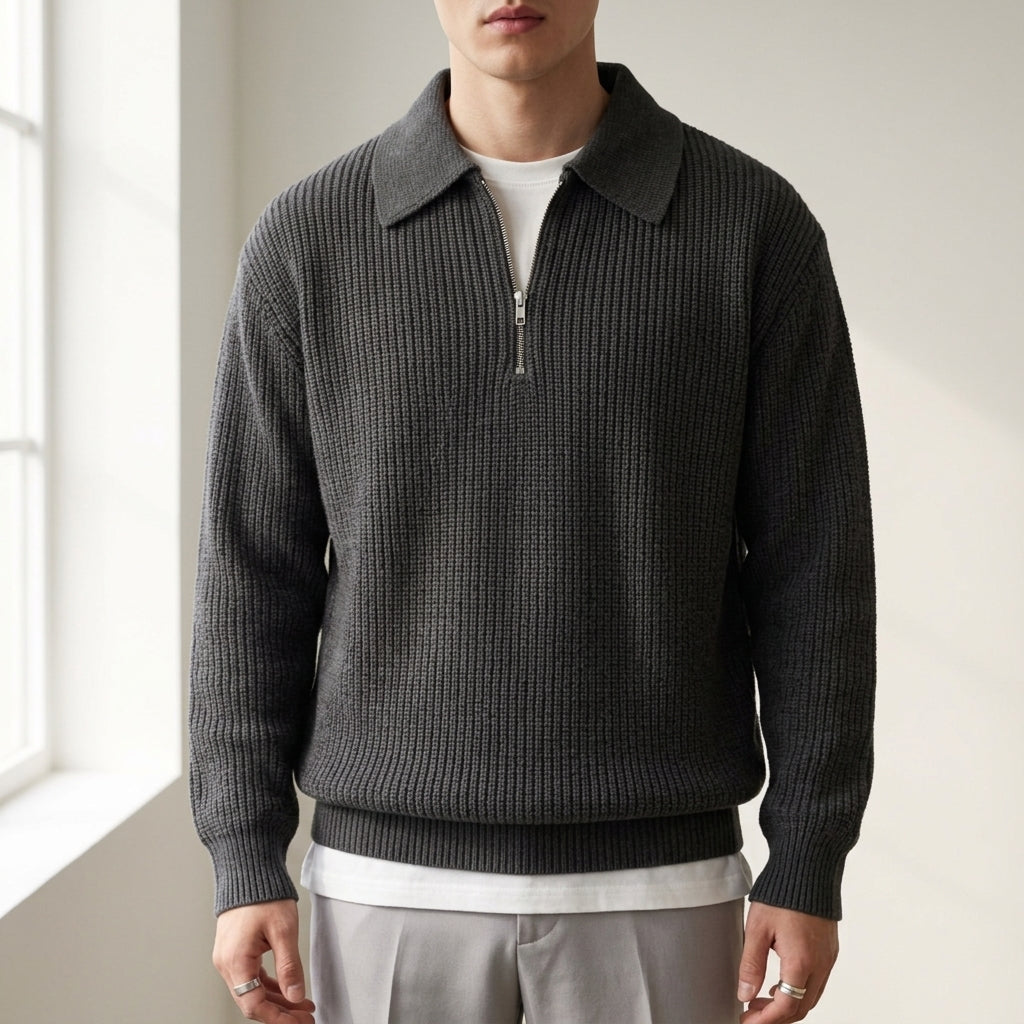 Men's sage quarter-zip polo sweater