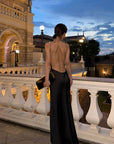 V-Neck Long Dress Backless Maxi Style Regular Fit Satin Evening Wear 0